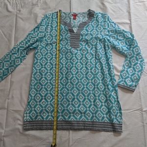 Izod Turquoise White Cotton Swim Cover Up Tunic Lg